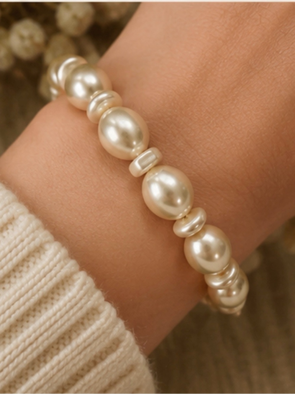Handmade Freshwater Pearl Bracelet Ivory Baroque Coin Pearl‎ Boho Cottagecore 8”